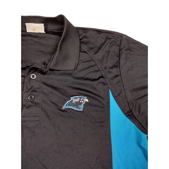 NFL Carolina Panthers Polo Shirt Womens Med Blue Black Stretch Short Sleeve READ - Picture 3 of 7